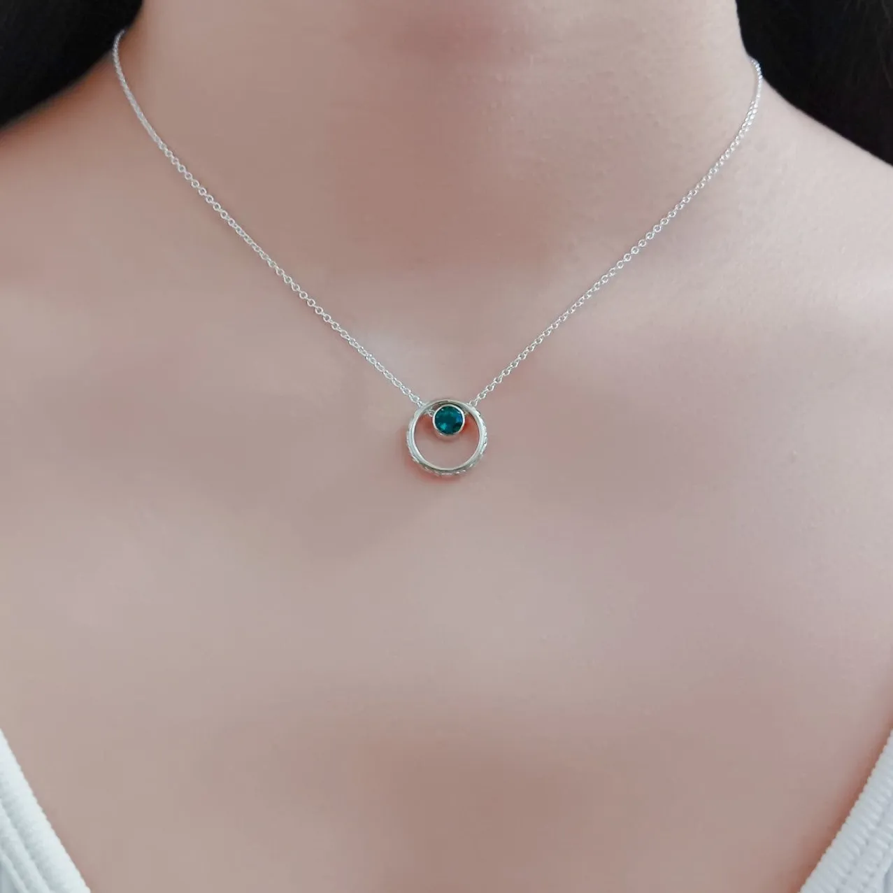 Vintage Inspired Emerald Hoop Pendant Necklace