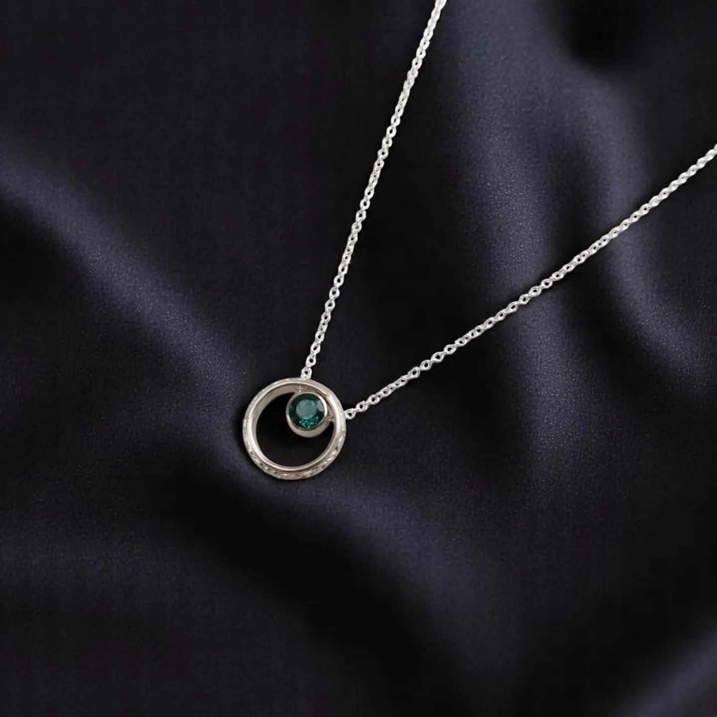 Vintage Inspired Emerald Hoop Pendant Necklace