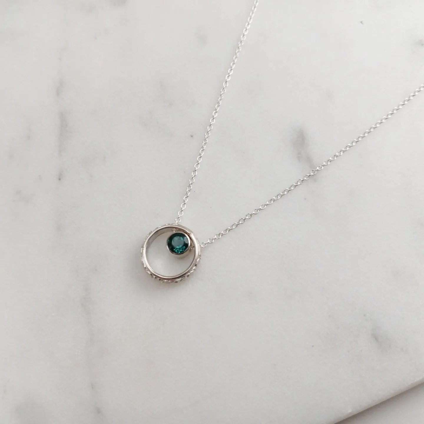 Vintage Inspired Emerald Hoop Pendant Necklace