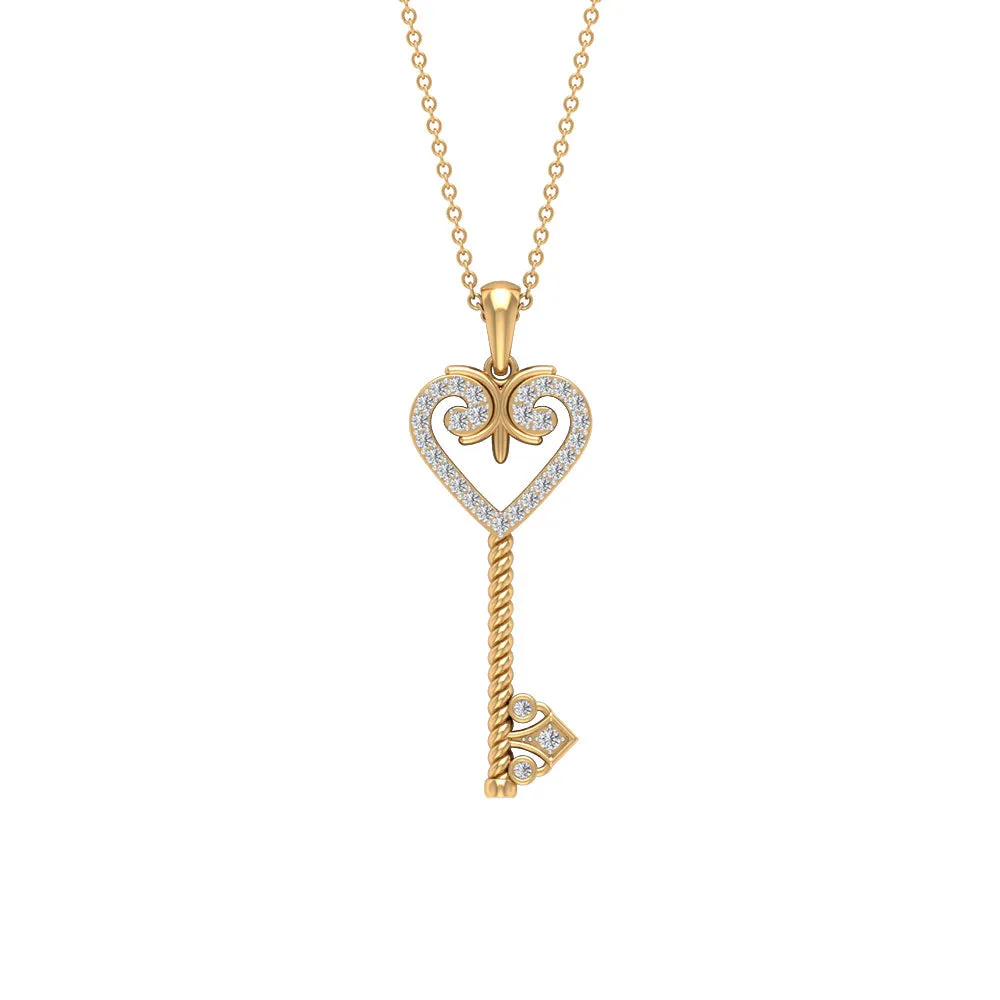Vintage Inspired Heart Key Pendant Necklace