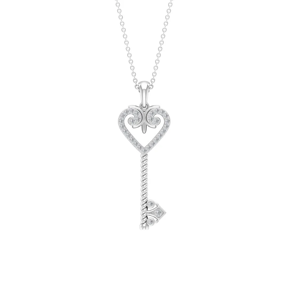 Vintage Inspired Heart Key Pendant Necklace