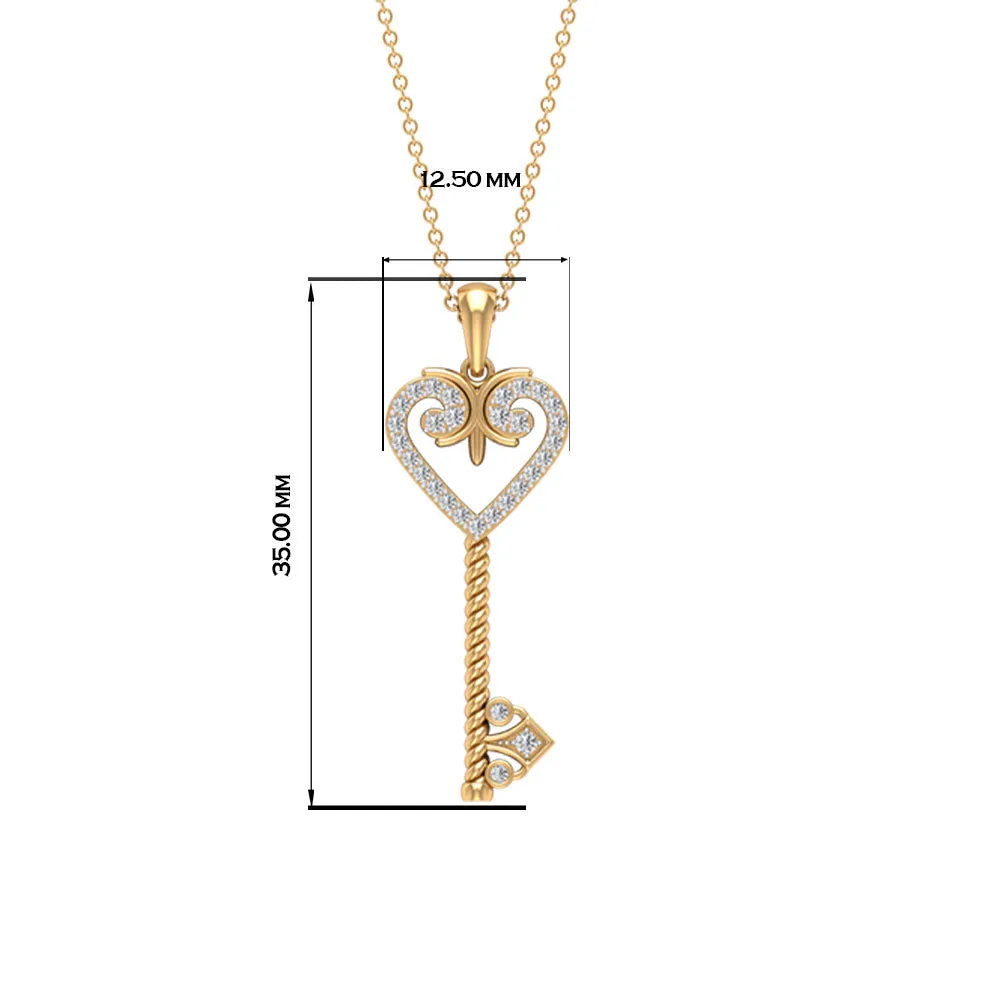 Vintage Inspired Heart Key Pendant Necklace