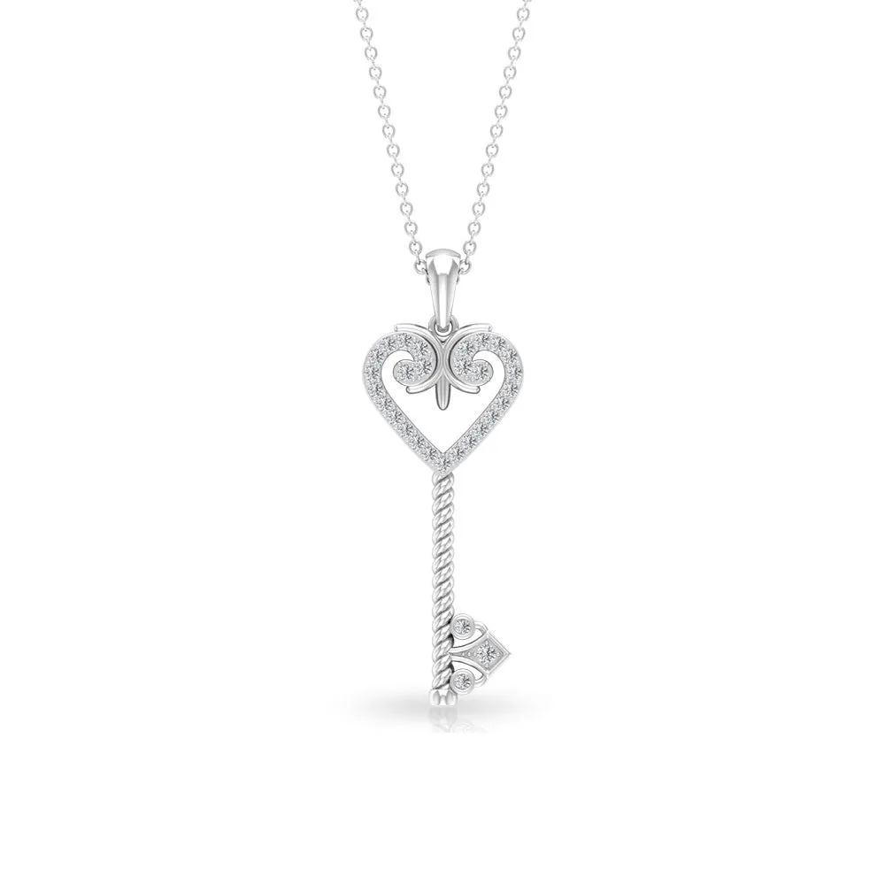 Vintage Inspired Heart Key Pendant Necklace