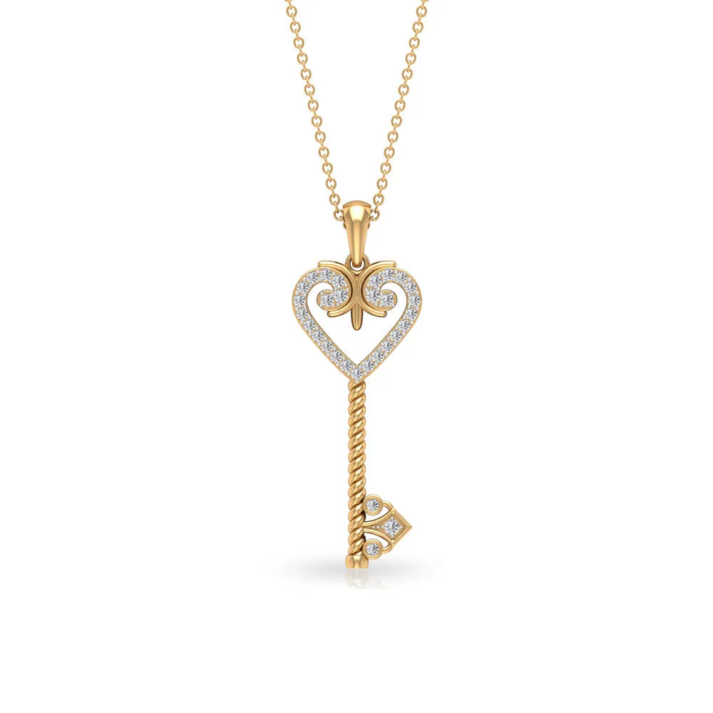 Vintage Inspired Heart Key Pendant Necklace