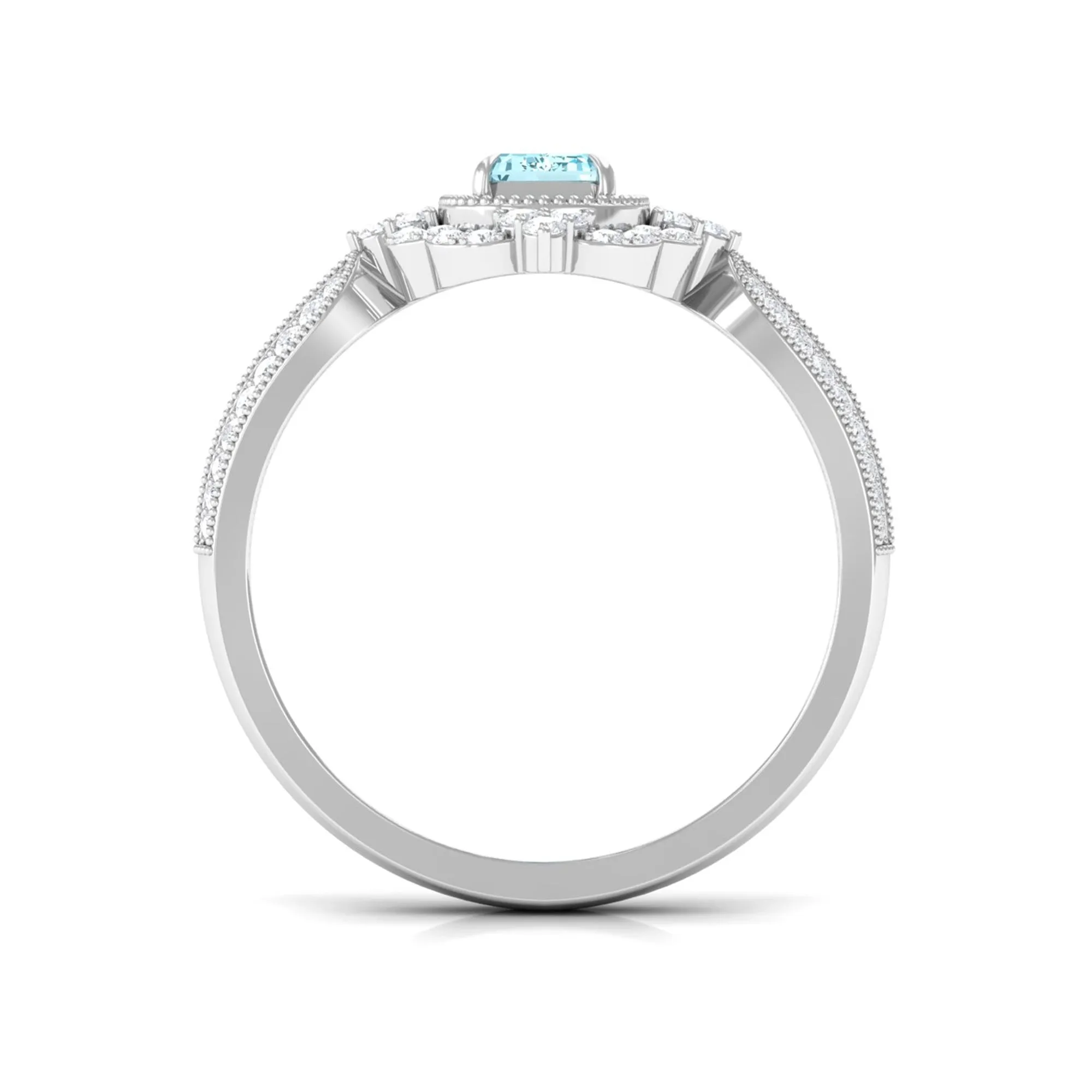 Vintage Style Octagon Aquamarine Engagement Ring with Diamond Floral Halo