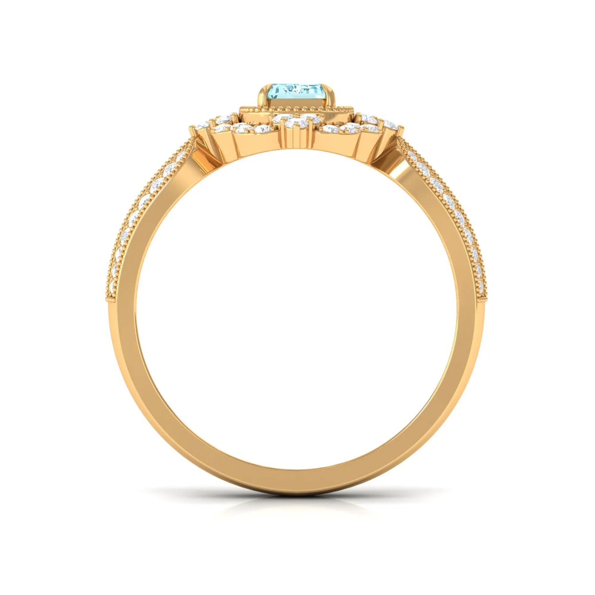 Vintage Style Octagon Aquamarine Engagement Ring with Diamond Floral Halo