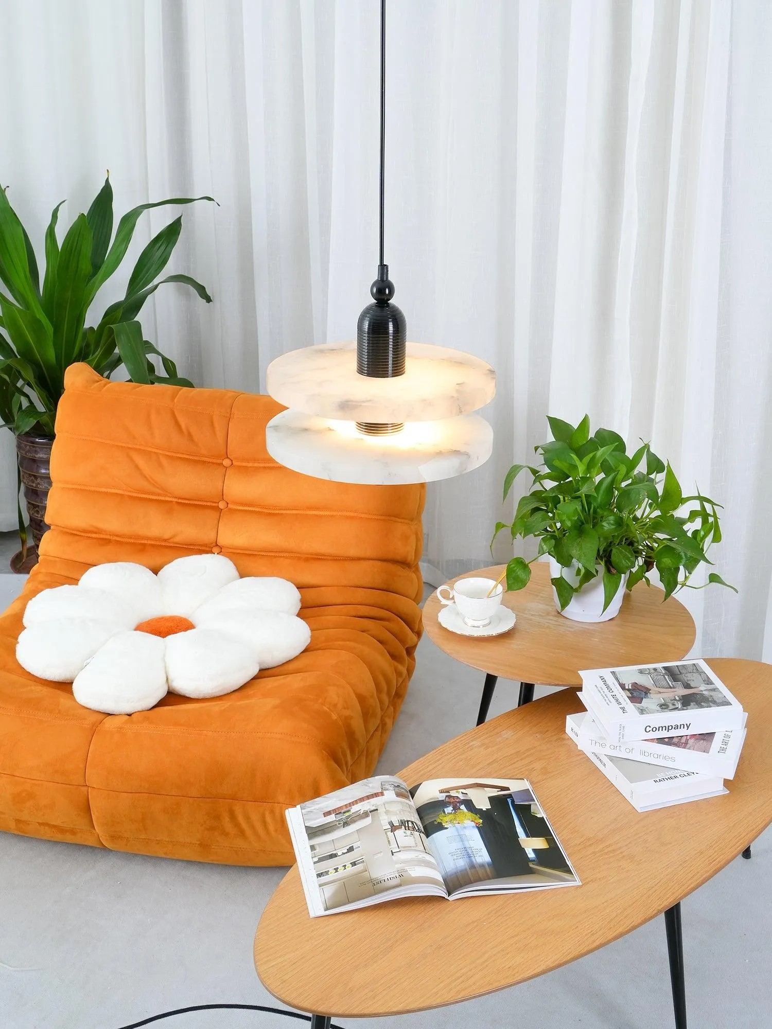 White Alabaster Copper Pendant Lamp