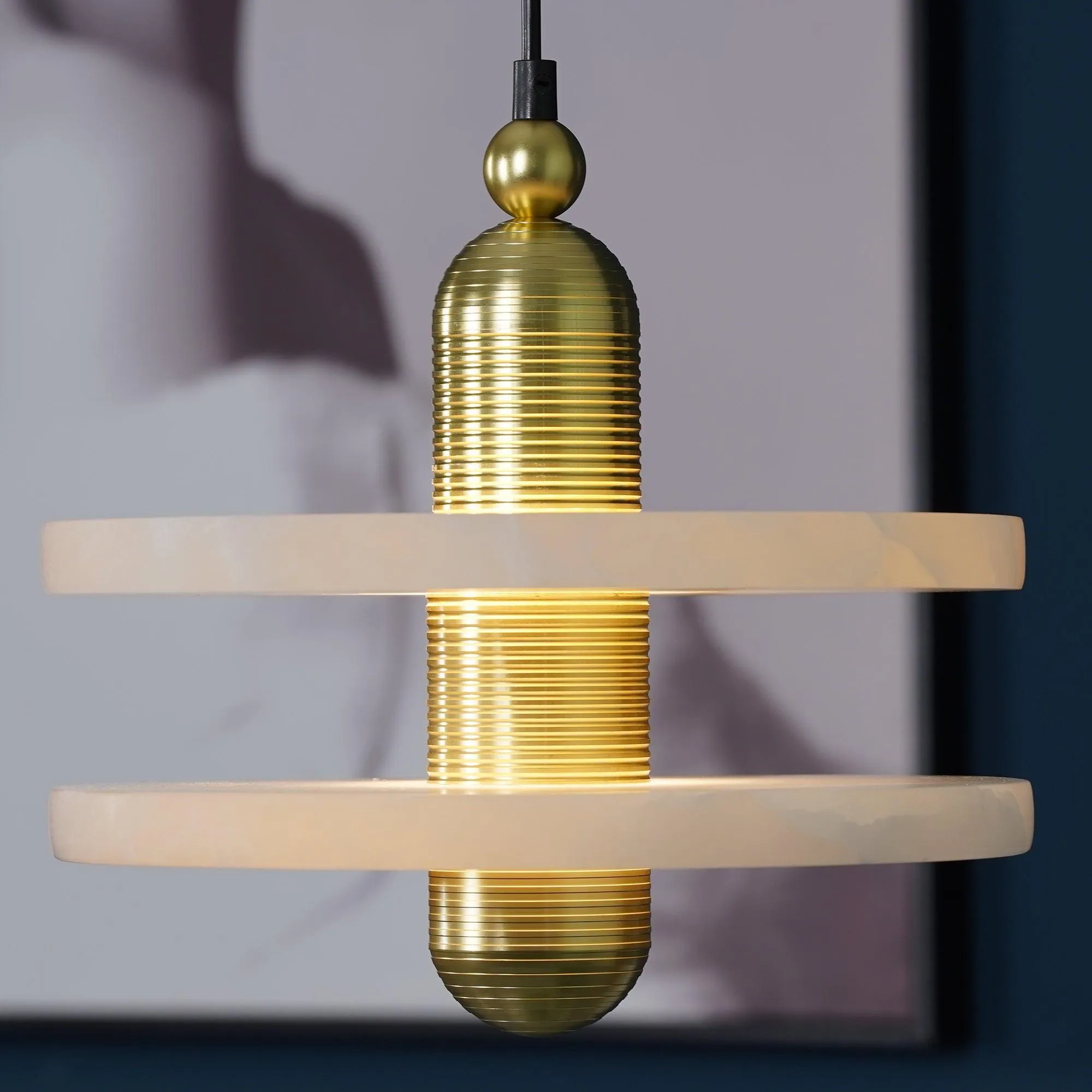 White Alabaster Copper Pendant Lamp