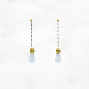 White Jade Flower Stud Earrings Gold