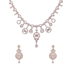 Yellow Chimes Jewellery Set for Women and Girls American Diamond Jewellery Set | Rose Gold Tone Drop Designed White AD Necklace Set | Birthday Gift for girls and women Anniversary Gift for Wife