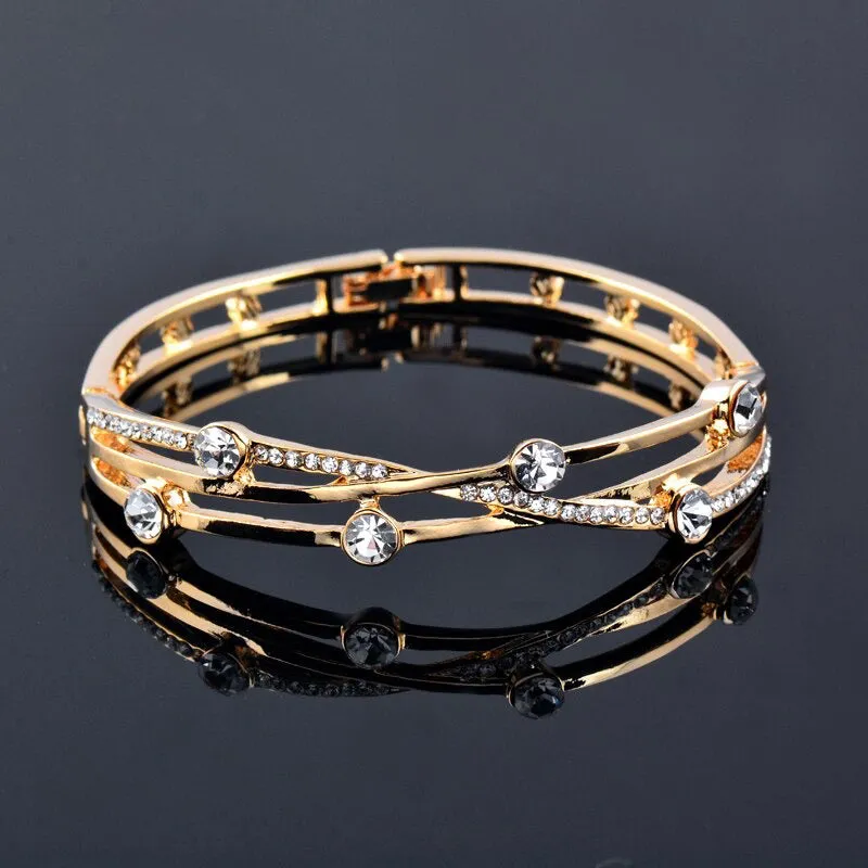 Zircon Bejeweled Hollow Cuff Bangle Bracelets
