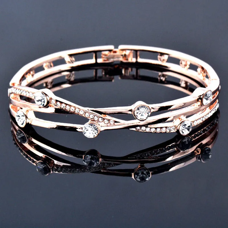 Zircon Bejeweled Hollow Cuff Bangle Bracelets