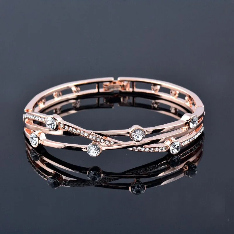 Zircon Bejeweled Hollow Cuff Bangle Bracelets