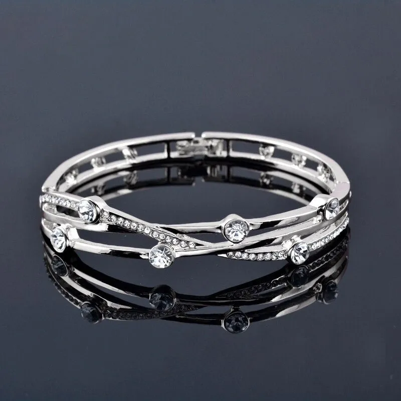 Zircon Bejeweled Hollow Cuff Bangle Bracelets