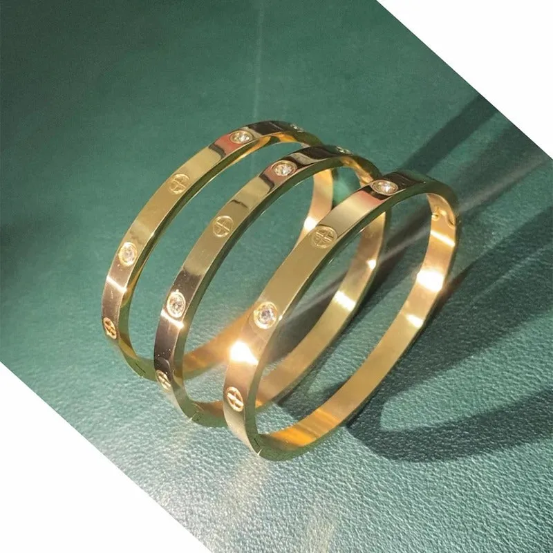 Zircon Encrusted Stainless Steel Bangle Bracelets for Women