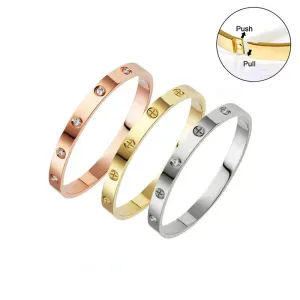 Zircon Encrusted Stainless Steel Bangle Bracelets for Women
