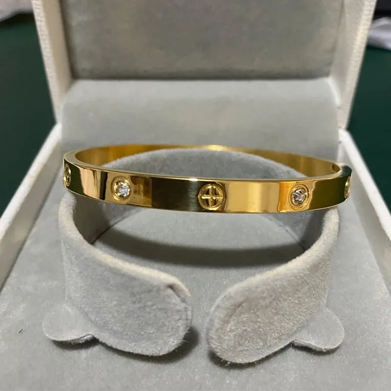 Zircon Encrusted Stainless Steel Bangle Bracelets for Women
